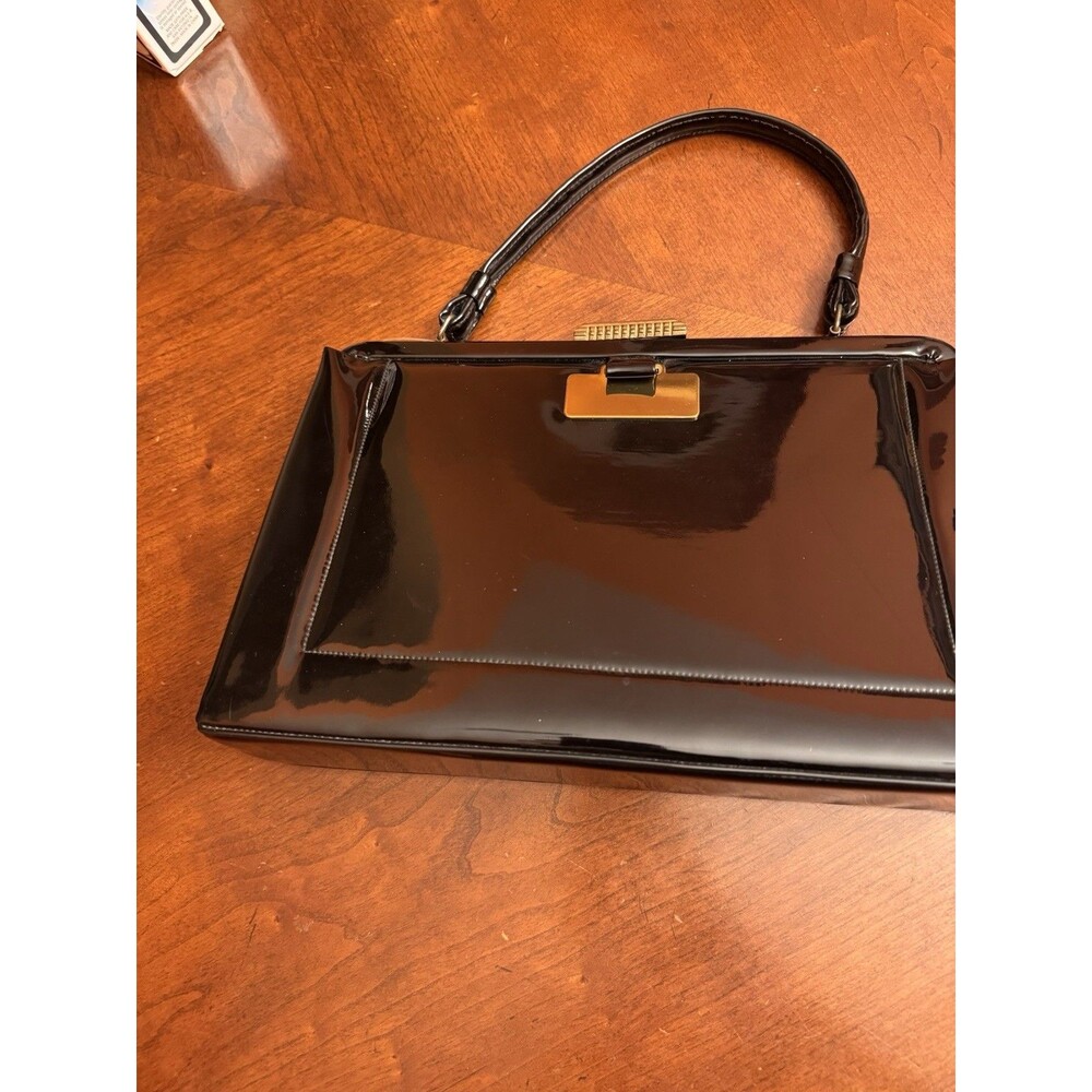 Crown Lewis Vintage women’s black patent Leather Handbag Retro Purse
